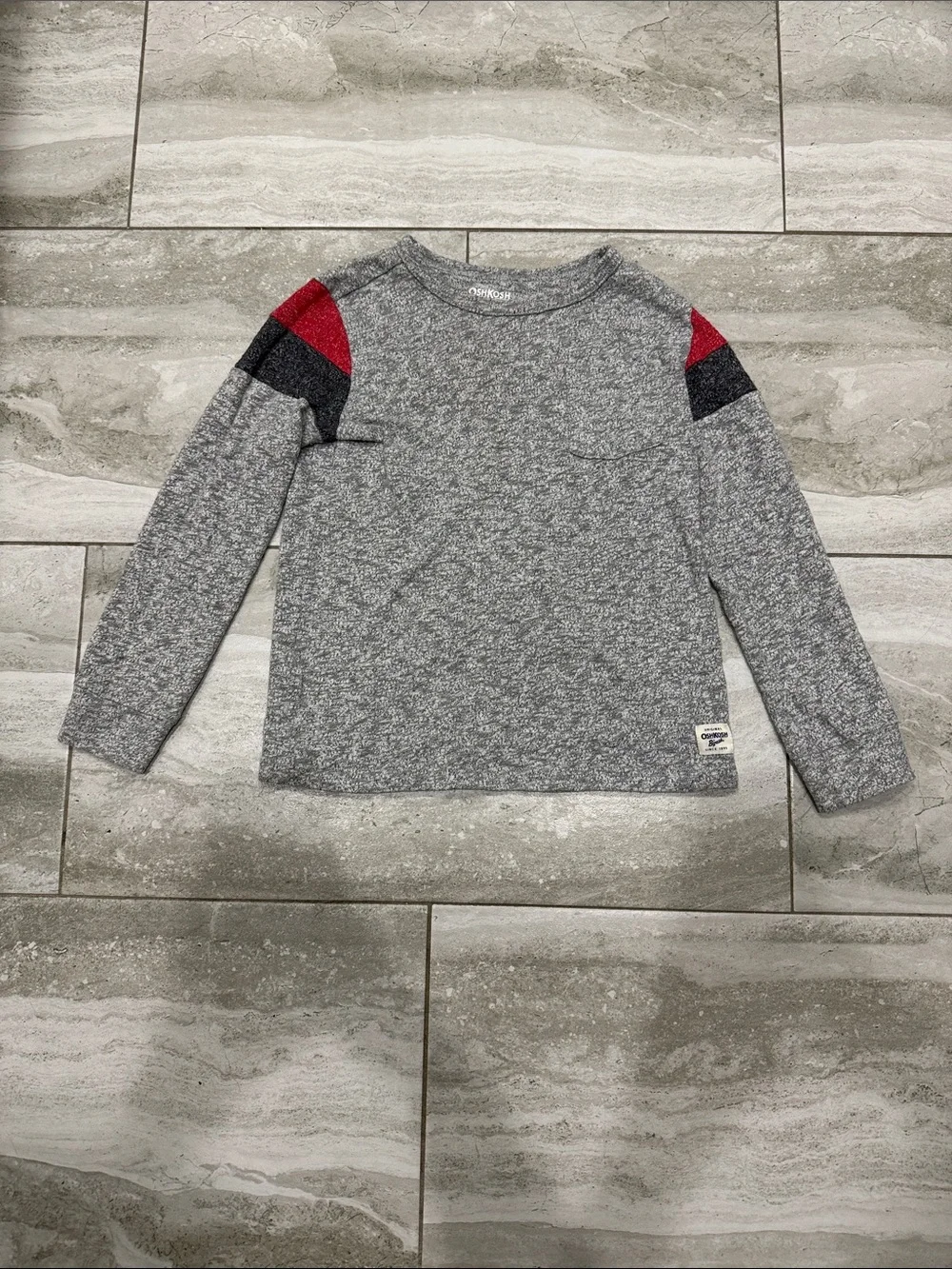 OshKosh B'gosh Gray Long Sleeve Top with Red & Black Shoulder Panels